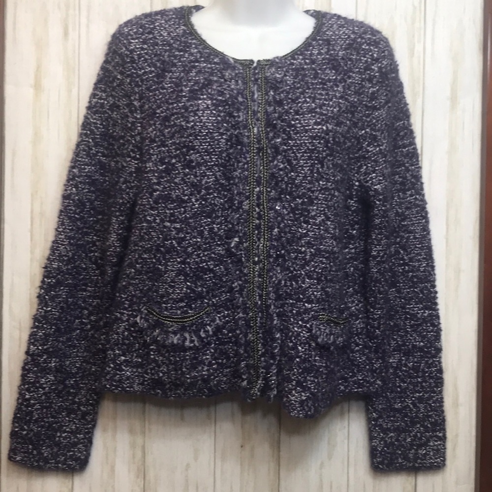 Chico’s Purple Boucle Sweater/Jacket sz 1 Size Medium